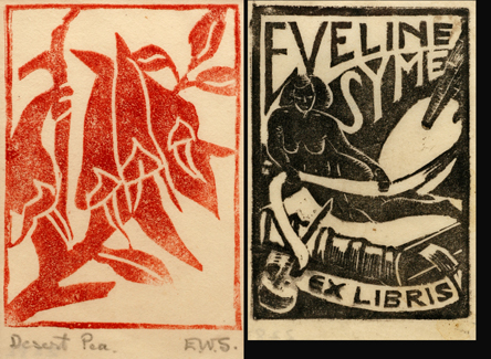 Appraisal: Eveline Syme - Desert Pea and Ex Libris linocut pair