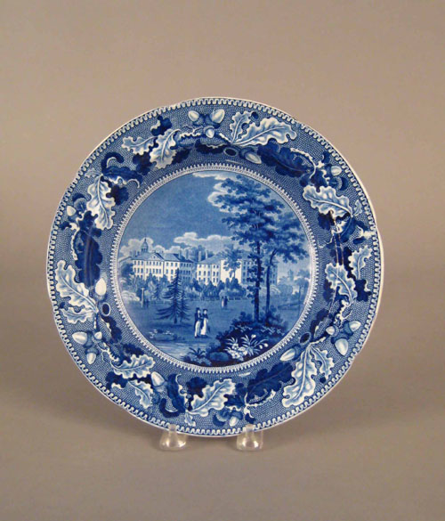 Appraisal: Historical blue Staffordshire soup bowl th c depicting Harvard College