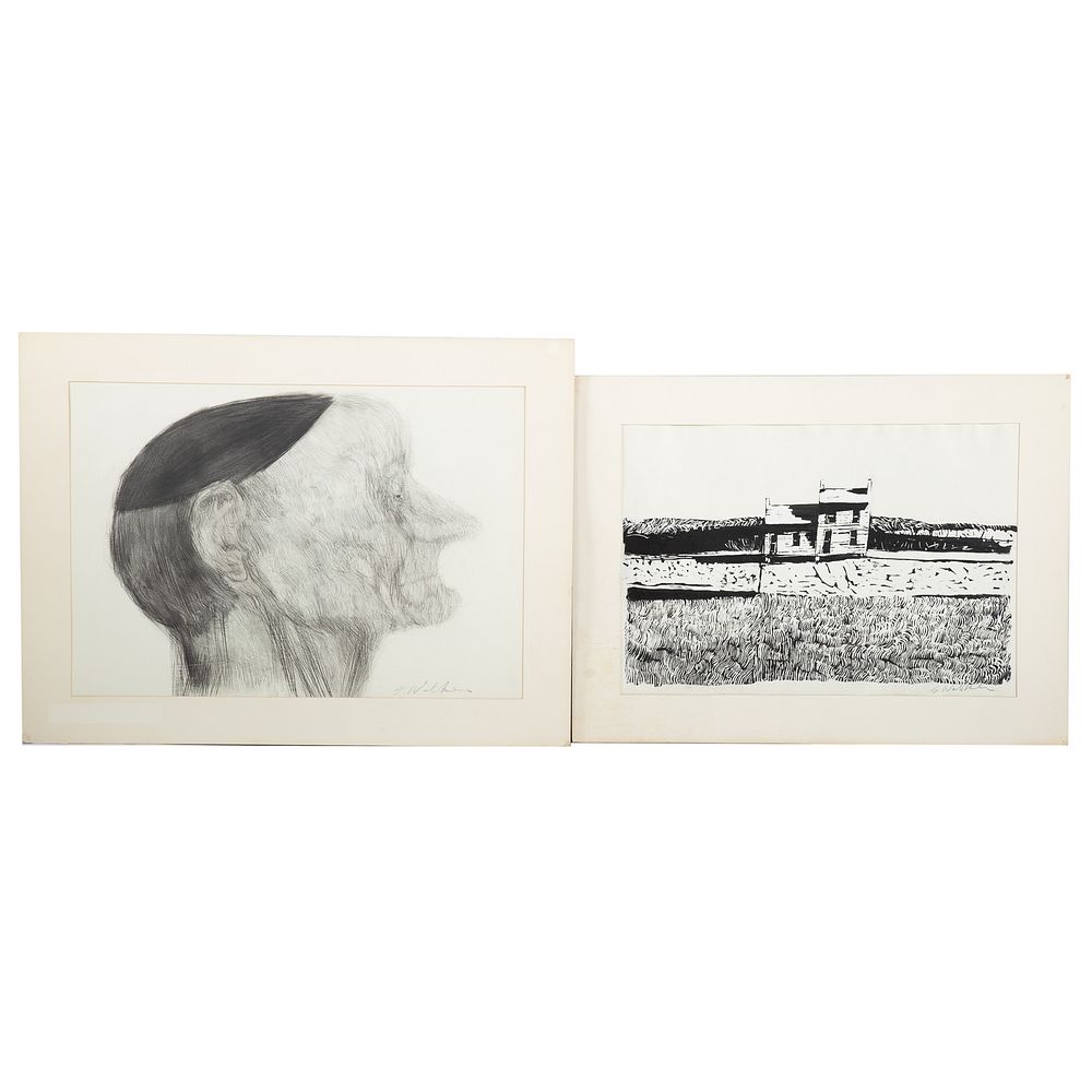 Appraisal: Glenn Walker Two Unframed Artworks American - Profile charcoal on