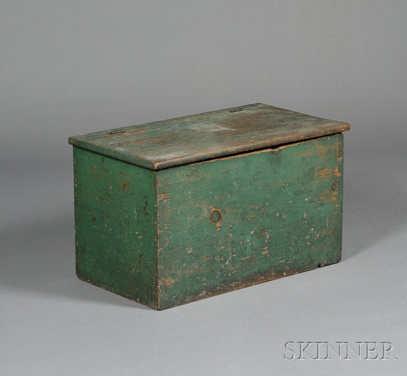 Appraisal: Green-painted Pine Dovetailed Wood Box probably Cape Cod Massachusetts early