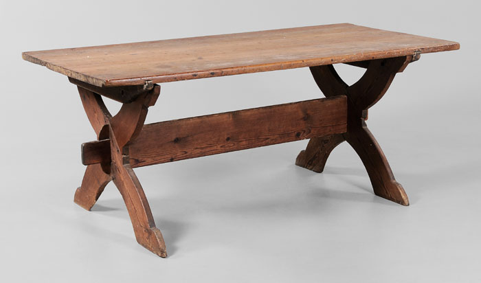 Appraisal: Baroque Pine Sawbuck Table American or Continental th century pine