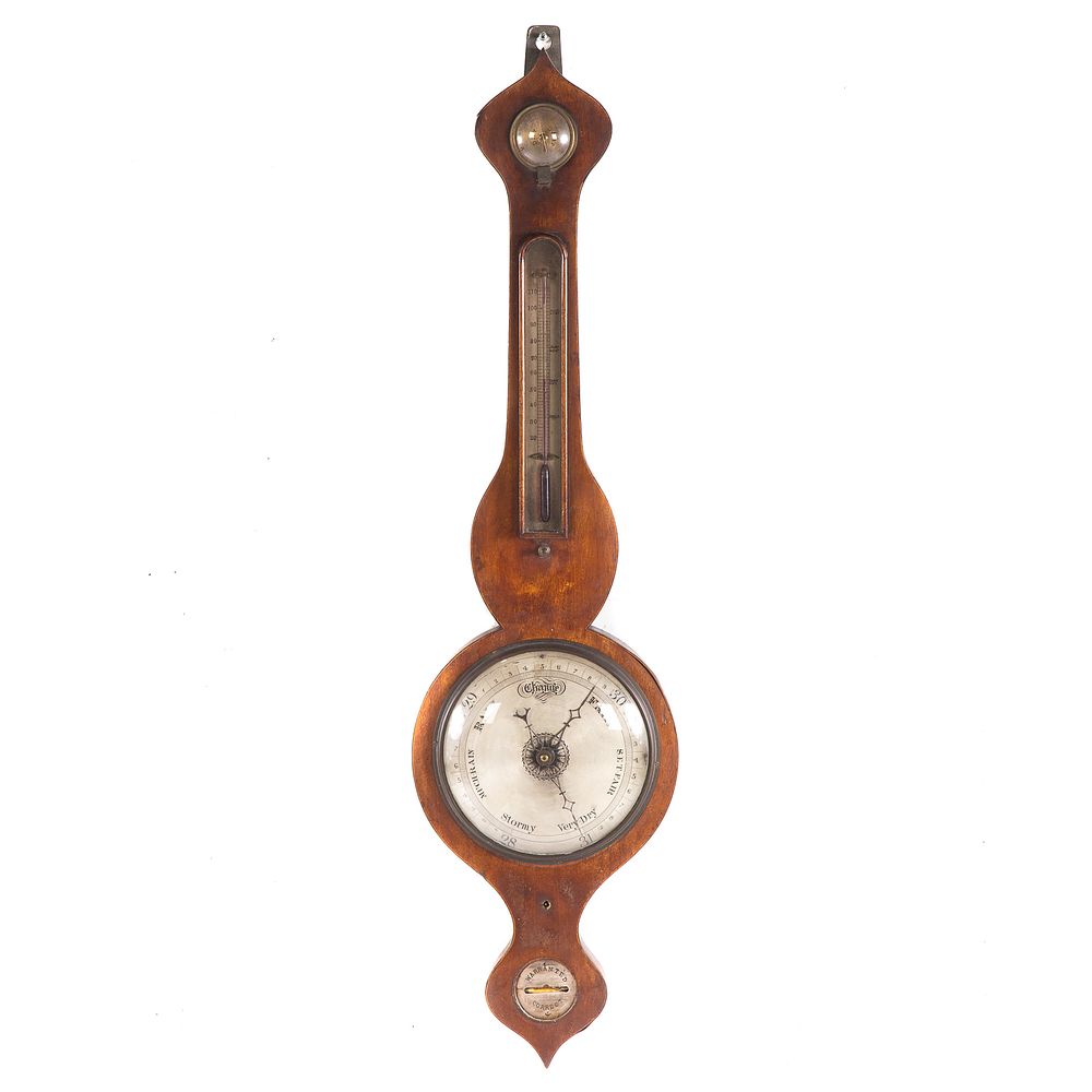 Appraisal: William IV Mahogany Banjo Barometer Circa slivered metal face and