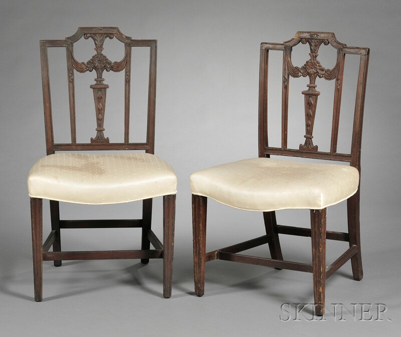 Appraisal: Pair of Federal Carved Mahogany Square-back Side Chairs probably Washington