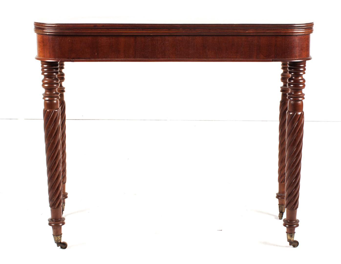 Appraisal: Late Federal mahogany flip-top games table circa spiral turned legs