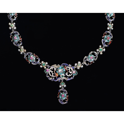 Appraisal: An Austro Hungarian emerald diamond and pearl revivalist jewelled silver