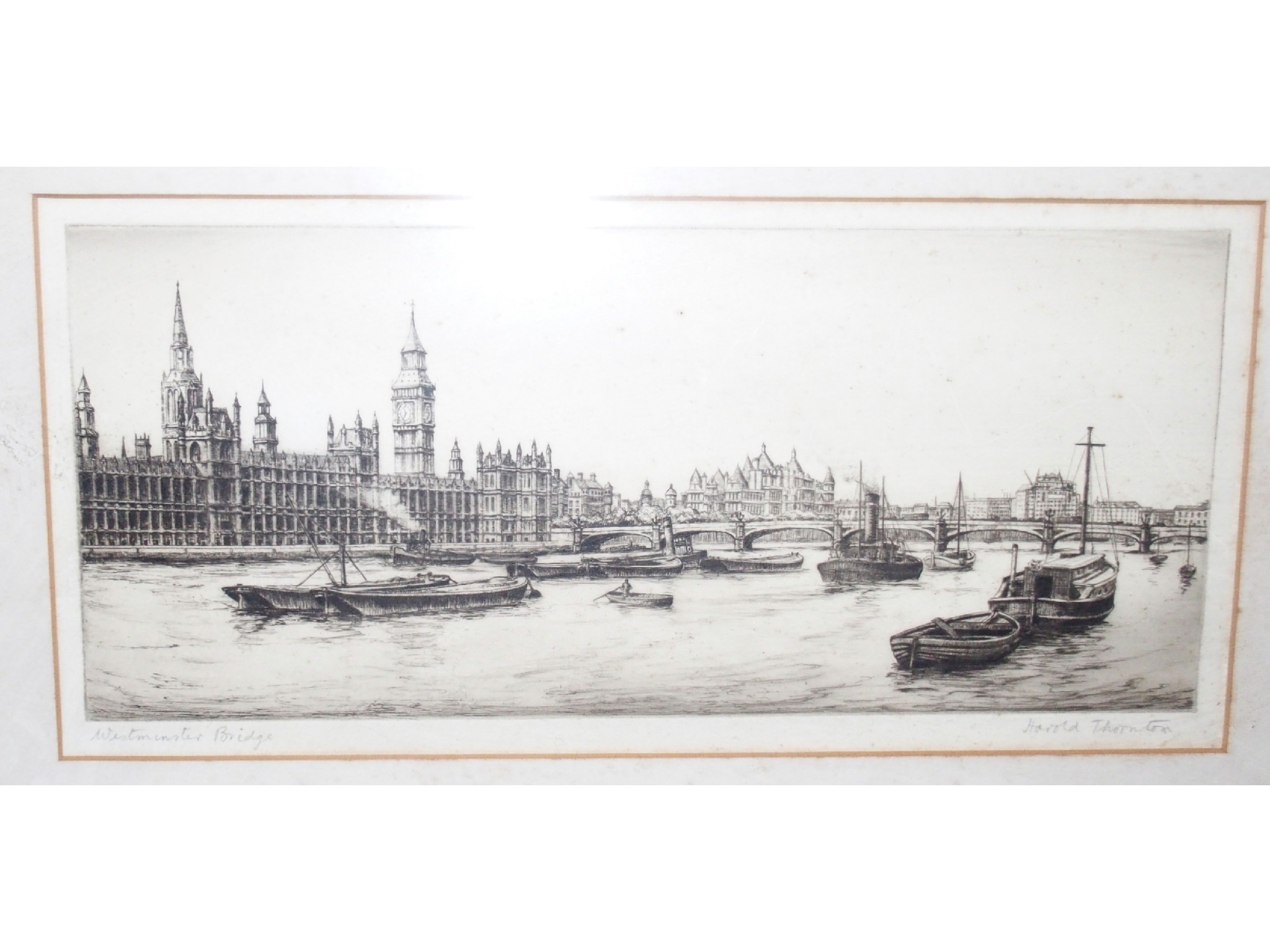 Appraisal: HAROLD THORNTON Westminster Bridge signed etching