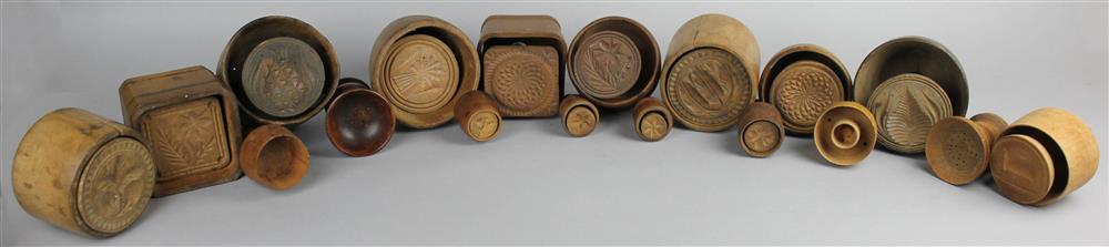 Appraisal: EIGHTEEN CARVED WOOD BUTTER MOLDS with assorted floral figural and