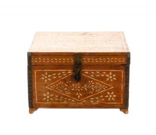 Appraisal: Moroccan Bone Inlaid Foliate Motif Chest Moroccan late th early