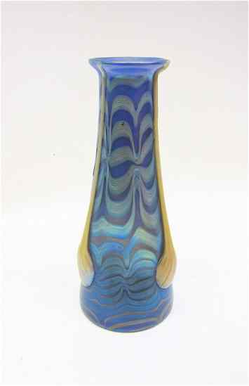 Appraisal: SIGNED LOETZ IRIDESCENT ART GLASS VASE blue with wave pattern