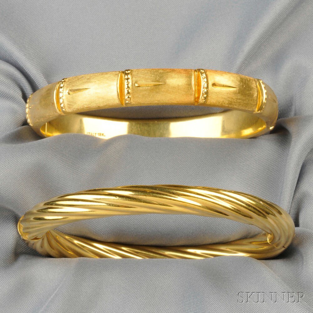 Appraisal: Two kt Gold Bracelets each designed as a hinged bangle