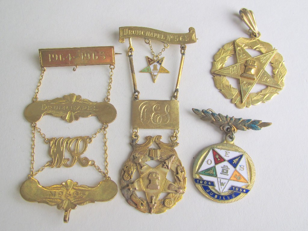 Appraisal: Lot comprising ct gold masonic jewels one gilt metal gold