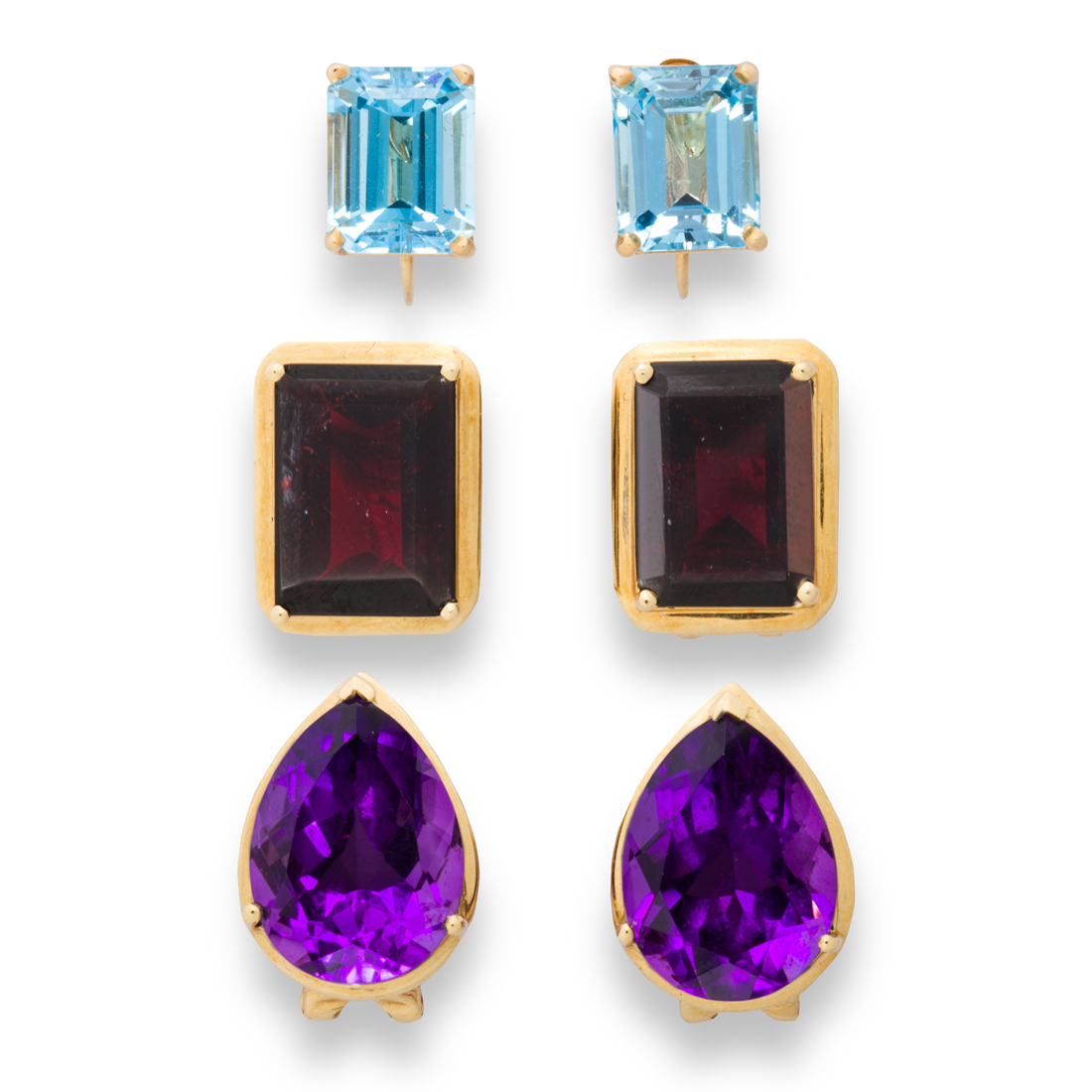 Appraisal: A GROUP OF GEMSTONE AND FOURTEEN KARAT GOLD EAR CLIPS