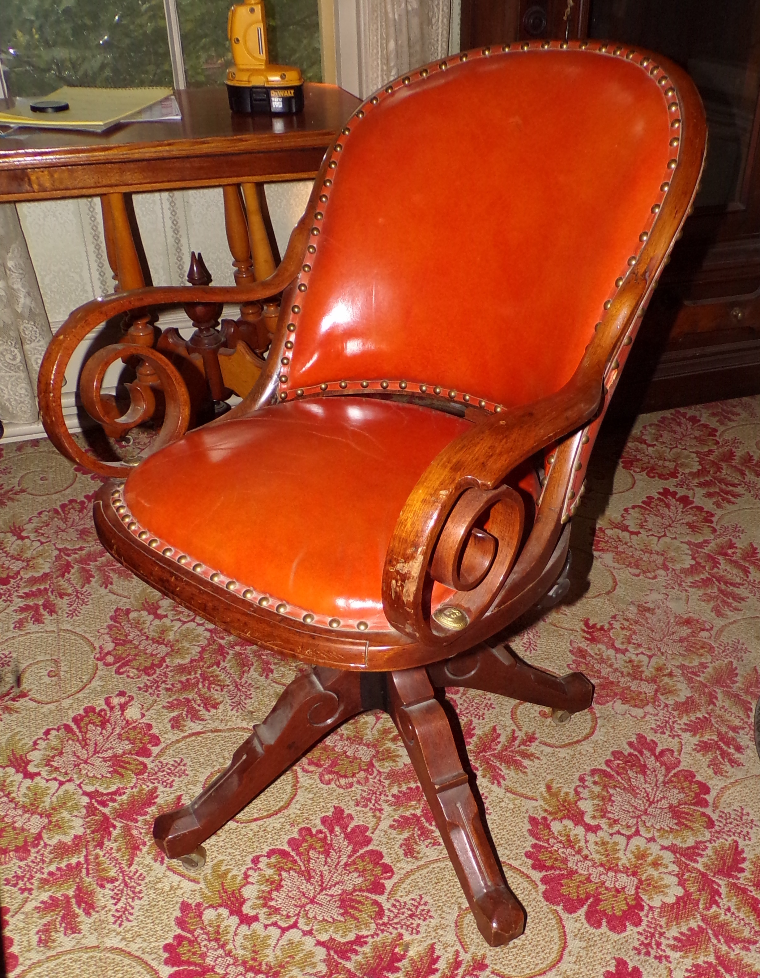 Appraisal: Heywood Bros walnut swivel chair with bentwood arms marked Heywood