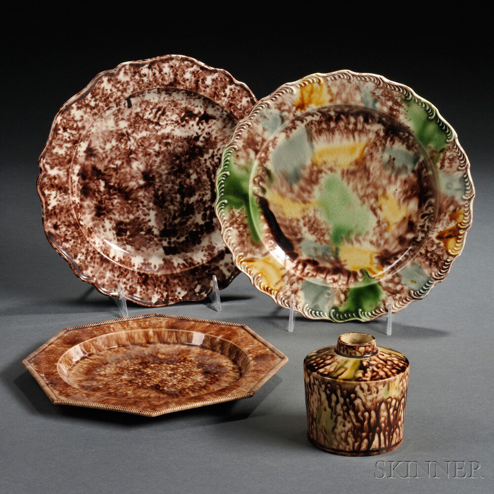 Appraisal: Four Staffordshire Tortoiseshell Glazed Creamware Items England late th century