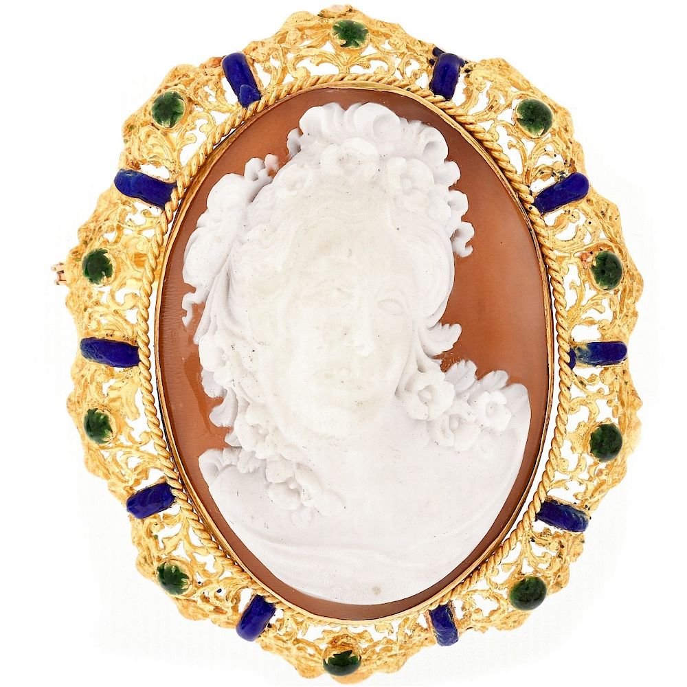 Appraisal: Vintage K Carved Cameo Brooch Vintage Carved Shell Cameo Enamel