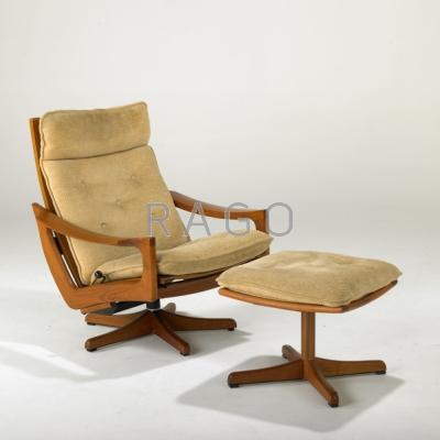 Appraisal: LIED MOBLER Swivel lounge chair and ottoman Norway s Teak