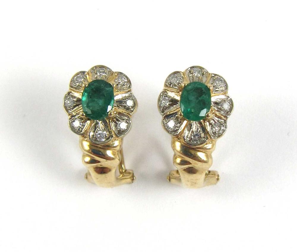 Appraisal: PAIR OF EMERALD AND FOURTEEN KARAT GOLD EARRINGS each k