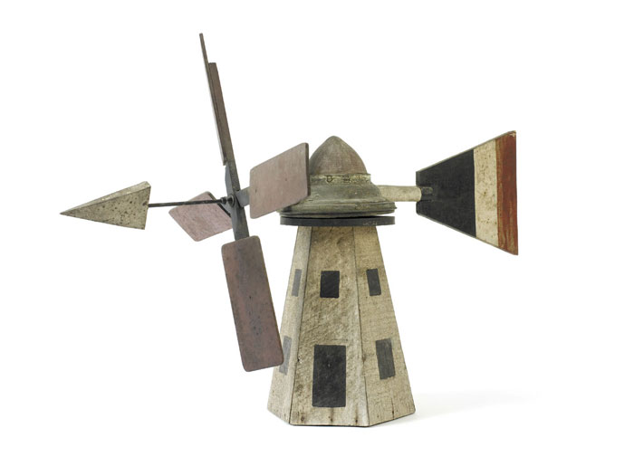 Appraisal: MASSACHUSETTS LIGHTHOUSE-FORM WHIRLIGIG WITH RED WHITE AND BLACK PAINT CIRCA