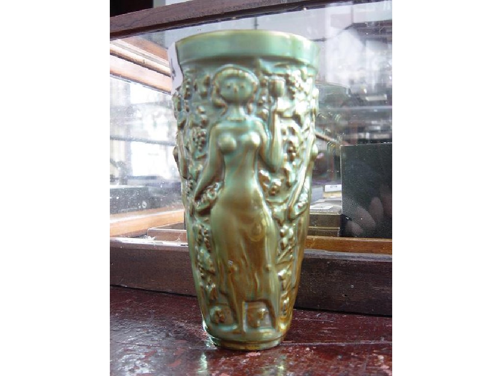 Appraisal: A Zsolnay Pecs beaker of tapering form with green gold