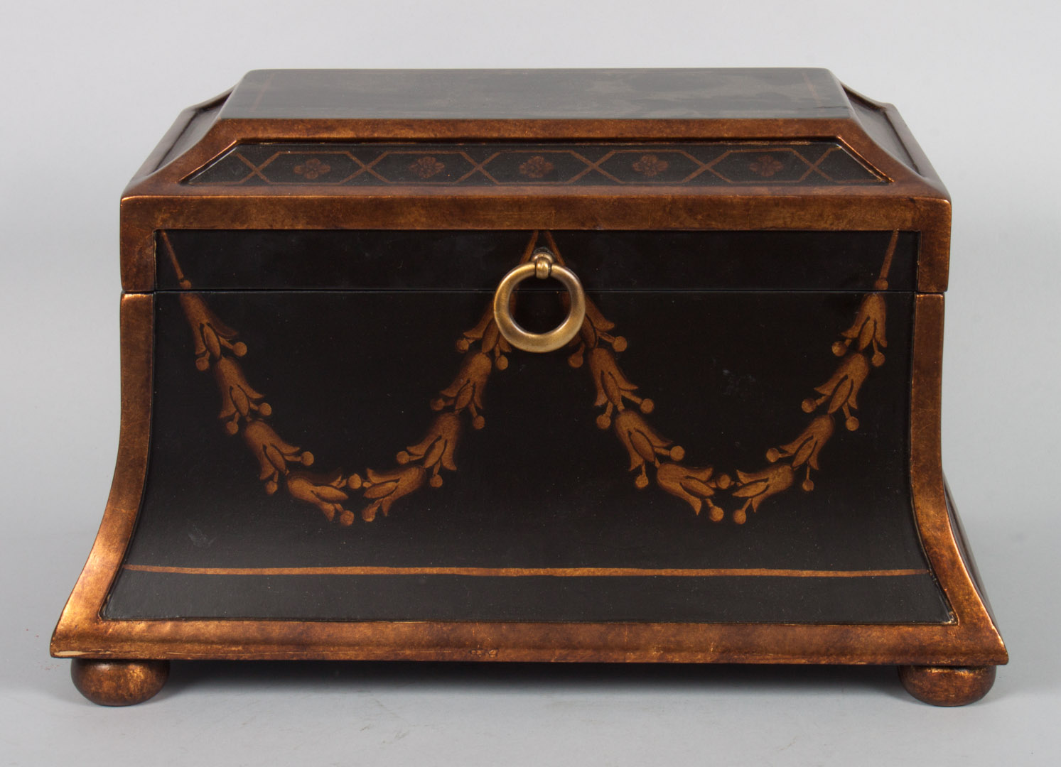 Appraisal: Regency style valuables box with ebonized ground and gilt floral