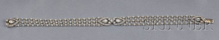 Appraisal: Edwardian Platinum Seed Pearl and Diamond Bracelet the delicate seed