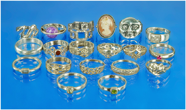 Appraisal: Collection Of Silver Rings Comprising A Cameo Ring Stone Set