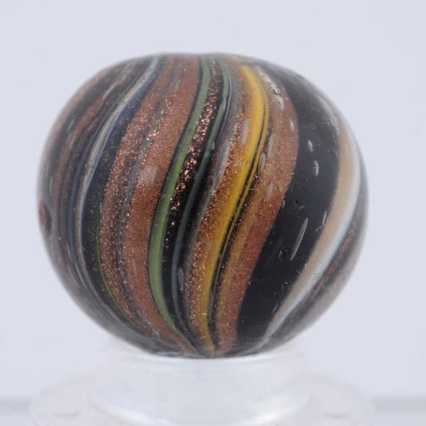 Appraisal: Indian Lutz Marble Black base with bands of yellow green