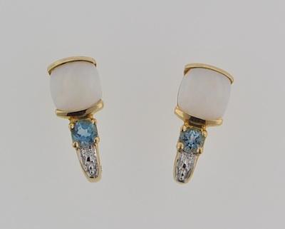 Appraisal: A Pair of Dainty Opal and Topaz Earrings k yellow