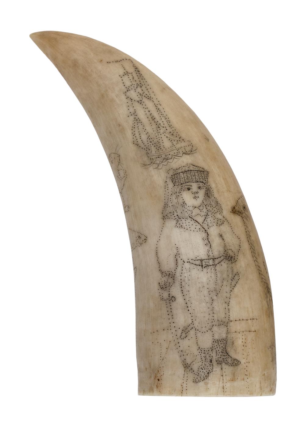 Appraisal: SCRIMSHAW WHALE'S TOOTH WITH A SAILOR BOY AND OTHER IMAGES