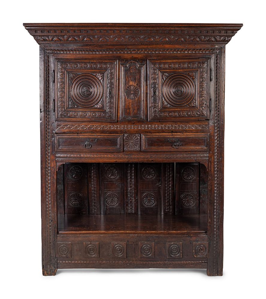 Appraisal: A Gothic Style Oak Court Cupboard Height x width x