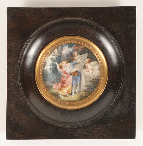 Appraisal: French th century portrait miniature on ivory depicting an idyllic