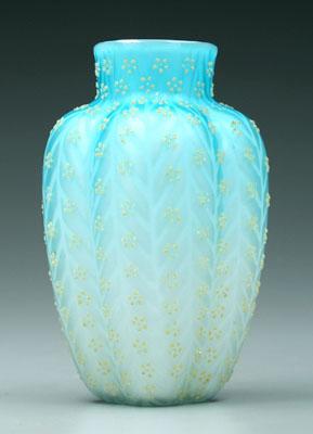 Appraisal: Mother-of-pearl coralene vase four lobes with yellow floral coralene over