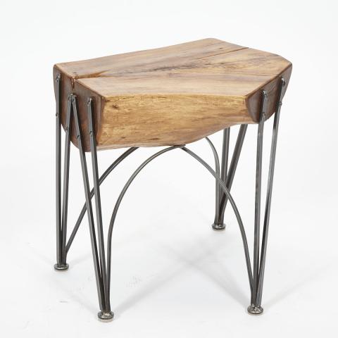 Appraisal: Contemporary Cherry Free Edge Log Table Stool on Wrought Iron