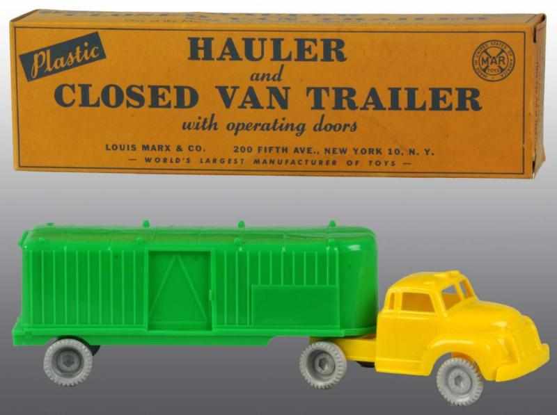 Appraisal: Plastic Marx Closed Van Hauler Trailer Toy Description American Operating