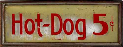 Appraisal: Reverse painting on glass hot dog sign x