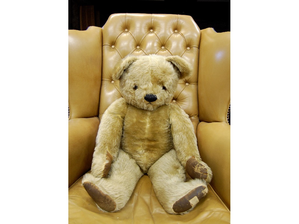 Appraisal: A large gold plush teddy bear with glass eyes stitched