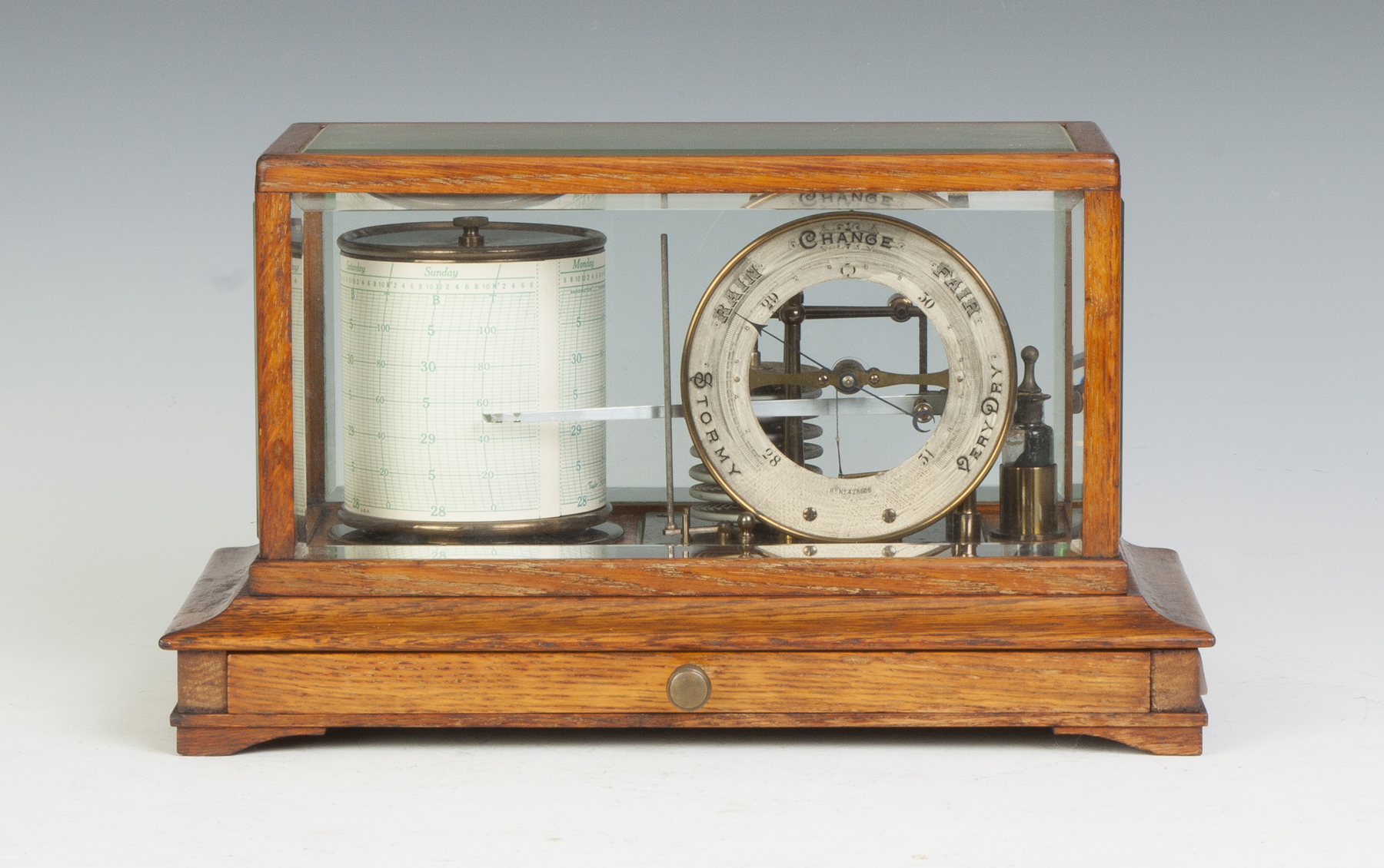 Appraisal: Barograph with Glass Sides Oak original finish condition Complete with