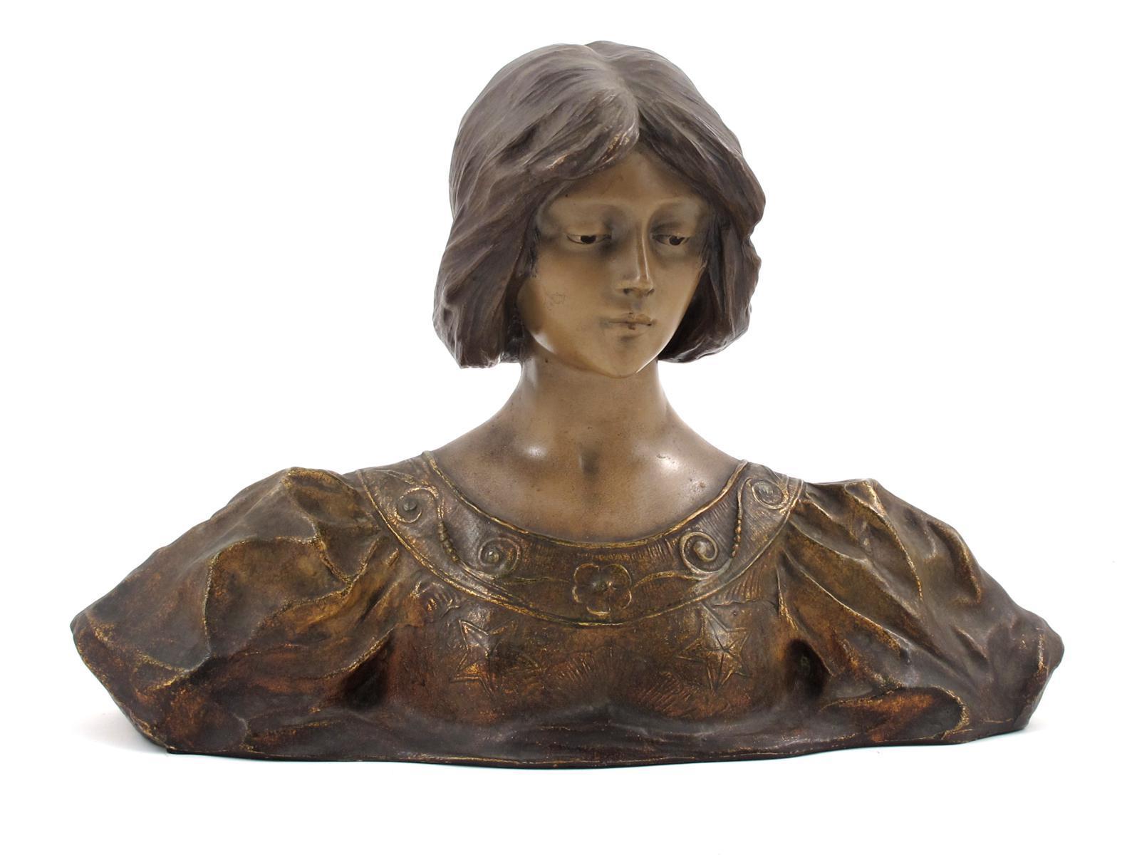 Appraisal: An Art Nouveau Goldscheider Pottery bust of a maiden