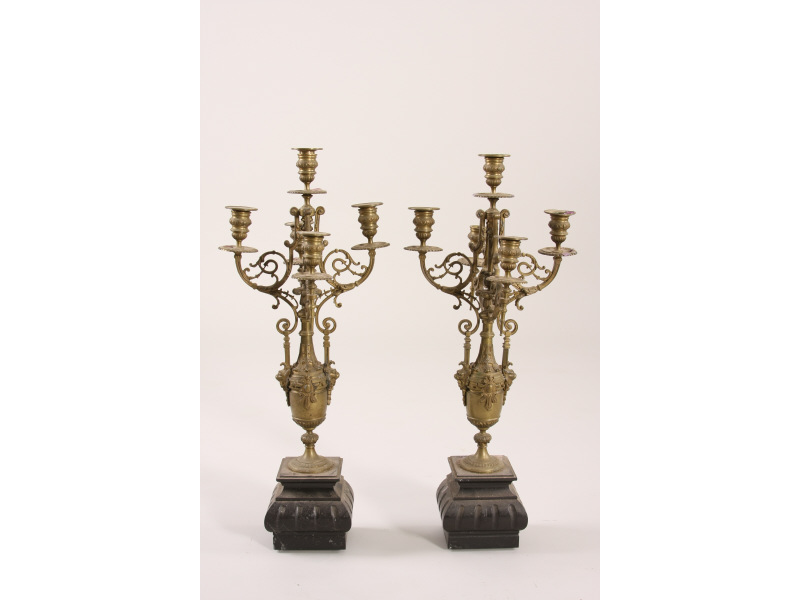 Appraisal: Pair of Continental Brass Candelabra Late th c designed to