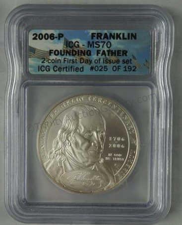 Appraisal: Benjamin Franklin Silver Founding Father First Day Issue Commemorative of