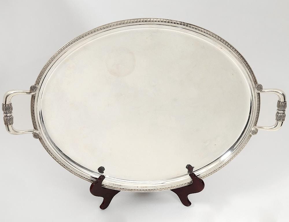 Appraisal: REGENCY STYLE CHRISTOFLE SILVER PLATED SERVING TRAY French With arrow