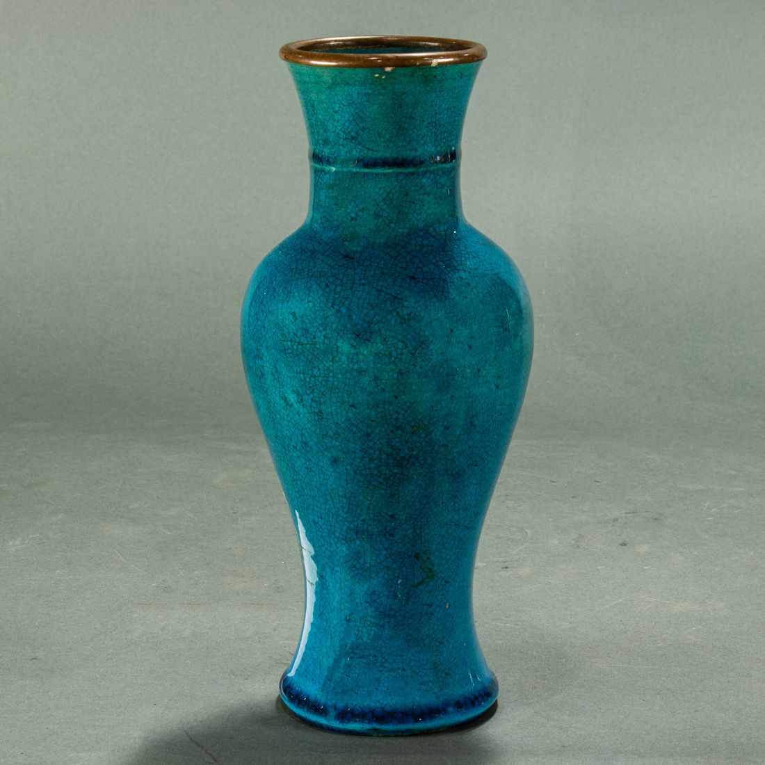 Appraisal: TURQUOISE CRACKLE GLAZED VASE Turquoise crackle glazed vase covered overall