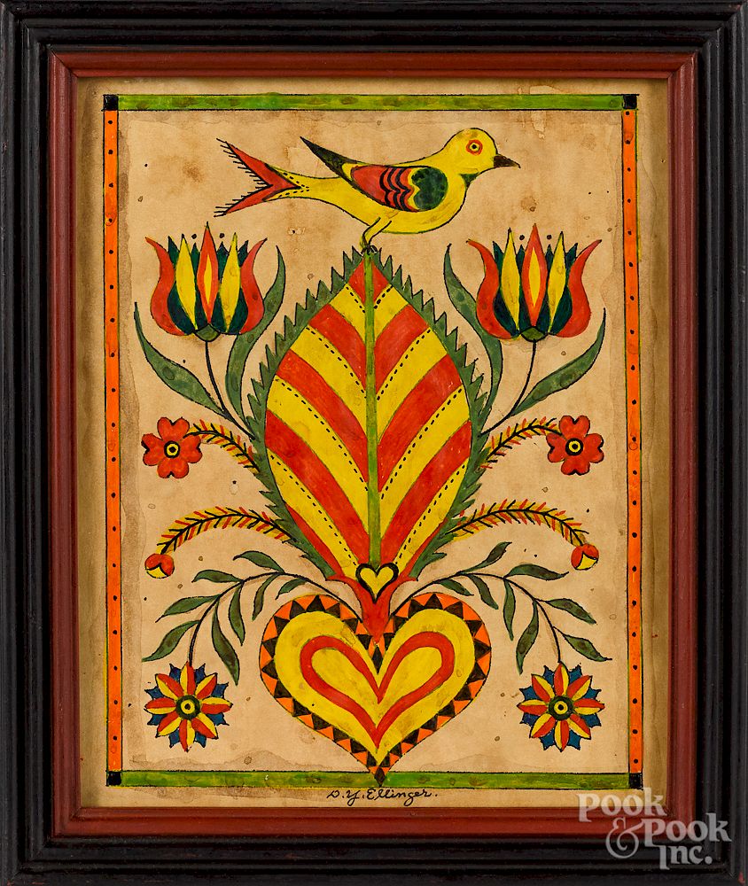 Appraisal: David Y Ellinger watercolor fraktur David Y Ellinger American -