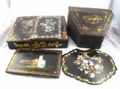 Appraisal: A gilt black lacquered writing box with abalone inlay the