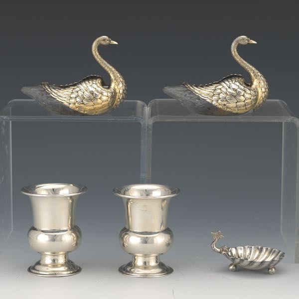 Appraisal: FIVE STERLING SILVER AND HAWKES GLASS TABLE ARTICLES INCLUDING BY