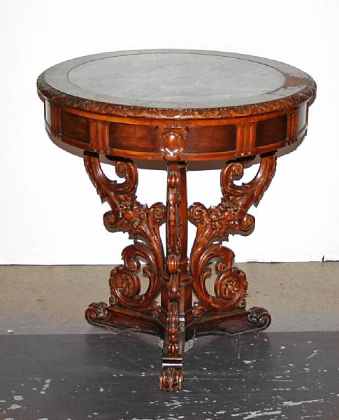 Appraisal: A Neoclassical style walnut and marble center table last quarter