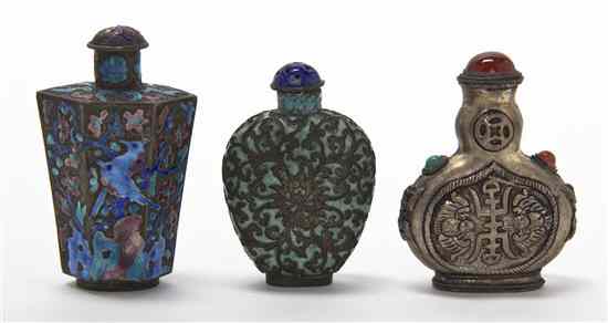 Appraisal: Two Enameled Snuff Bottles one of hexagonal form having decoration