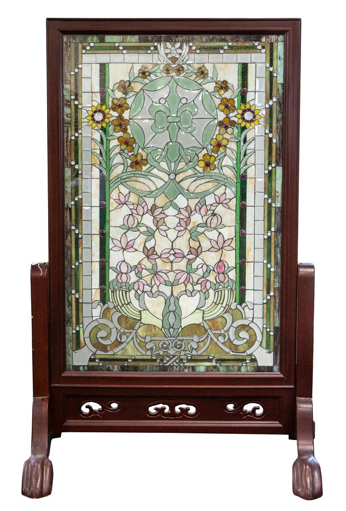 Appraisal: A CONTEMPORARY STAINED GLASS SCREEN WITH WOODEN FRAME A CONTEMPORARY