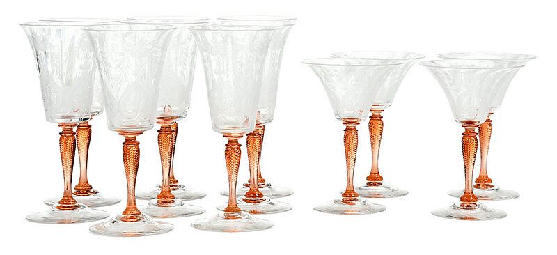 Appraisal: Set of Etched Steuben Glass Stemware American th century eight