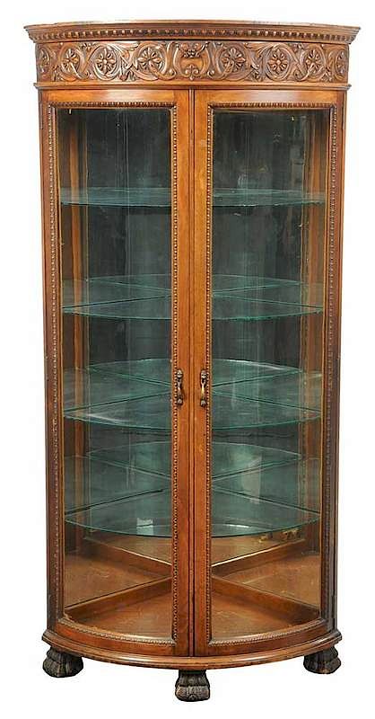 Appraisal: RJ Horner Carved Mahogany Curved Glass Vitrine New York circa